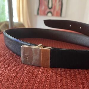 Yves Saint Laurent Black Leather Belt with Gold-Tone Buckle